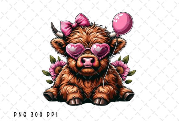 Charm of Cute Highland Cow Western Balloon PNG