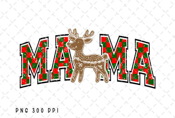 Christmas Mama Checkered Reindeer PNG for Holiday Designs