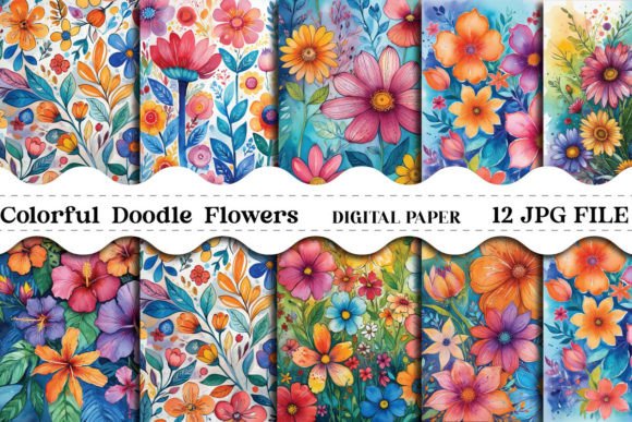 Colorful Doodle Flowers Background: A Fresh Design Asset