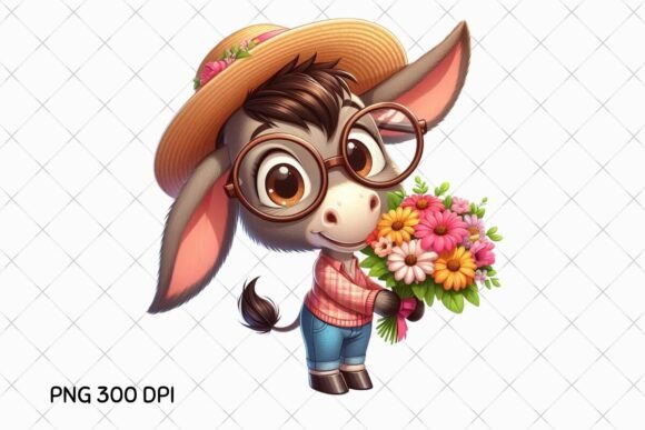 Cozy Friendly Donkey with Bouquet PNG: A Whimsical Design Asset