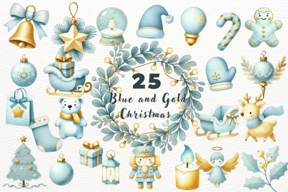 Elevate Your Holiday Projects with Watercolor Blue and Gold Christmas