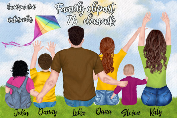 Family Clipart Parents and Kids: Watercolor Design Assets