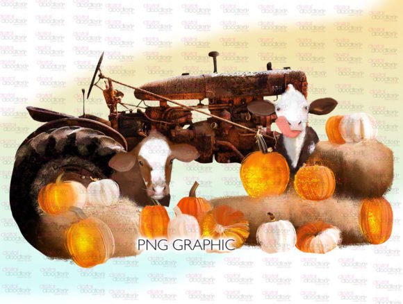 Farm Life Cows and Pumpkins Country PNG: Autumn's Digital Canvas