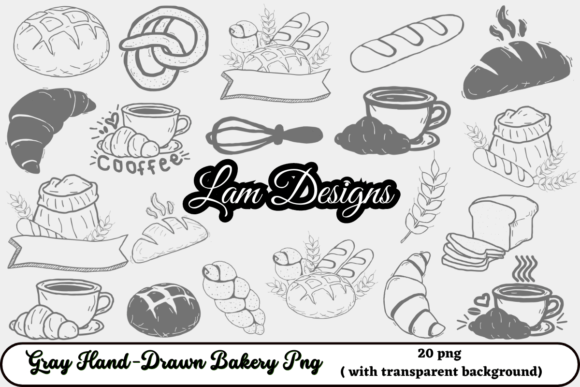Gray Hand-drawn Bakery Png: Charming Design Assets for Every Project