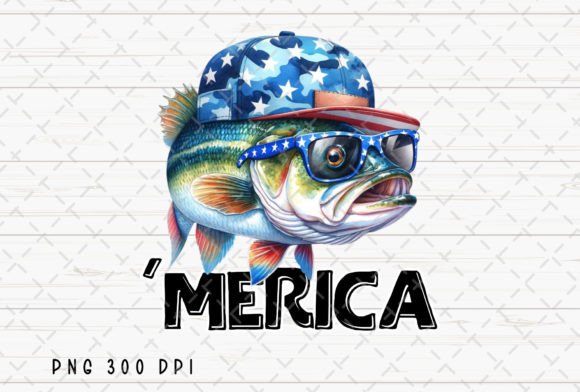 Merica Bass Fish Fishing 4th of July PNG: A Patriotic Design Asset