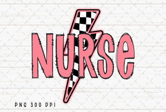 Pink Nurse Checkered Lightning Bolt PNG for Bold Designs