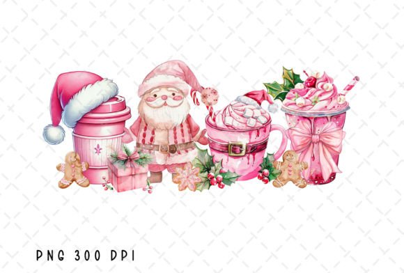 Pink Santa Coffee Merry Christmas PNG: A Festive Design Asset