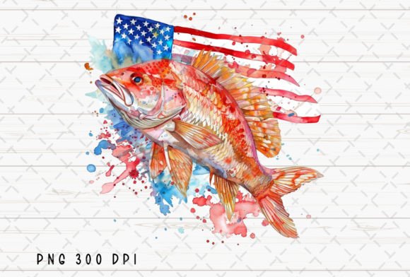 Redfish Fishing Fish USA Flag 4th July: A Bold Patriotic Design Asset