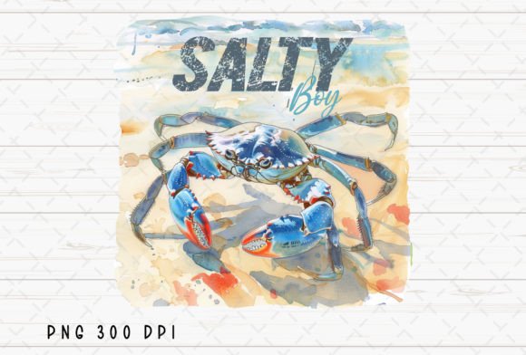 Salty Boy Crab Watercolor Fishing PNG for Your Projects