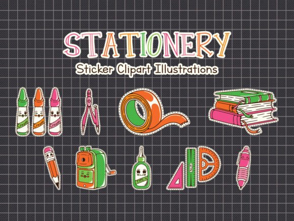 School Stationery Tools Sticker Clipart: Vintage Charm for Modern Designs