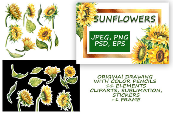 Sunflowers: Clipart and Printable Stickers for Creative Design