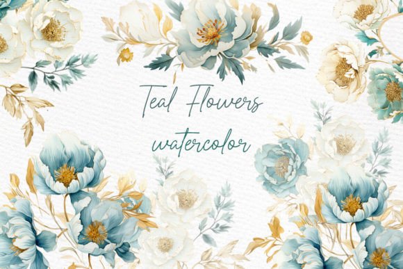 Teal Gold Floral Clipart Watercolor: Your Go-To Design Asset